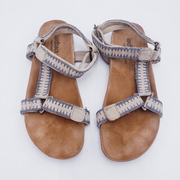 Laidback London Shoes - Laid Back London Kemle Sandal Embroidered Taupe Leather Sport Strap Boho Size 39